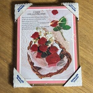 Vintage "A Guide for a Loving Home" Framed Wood Print Wall Art w/Red Roses NIP